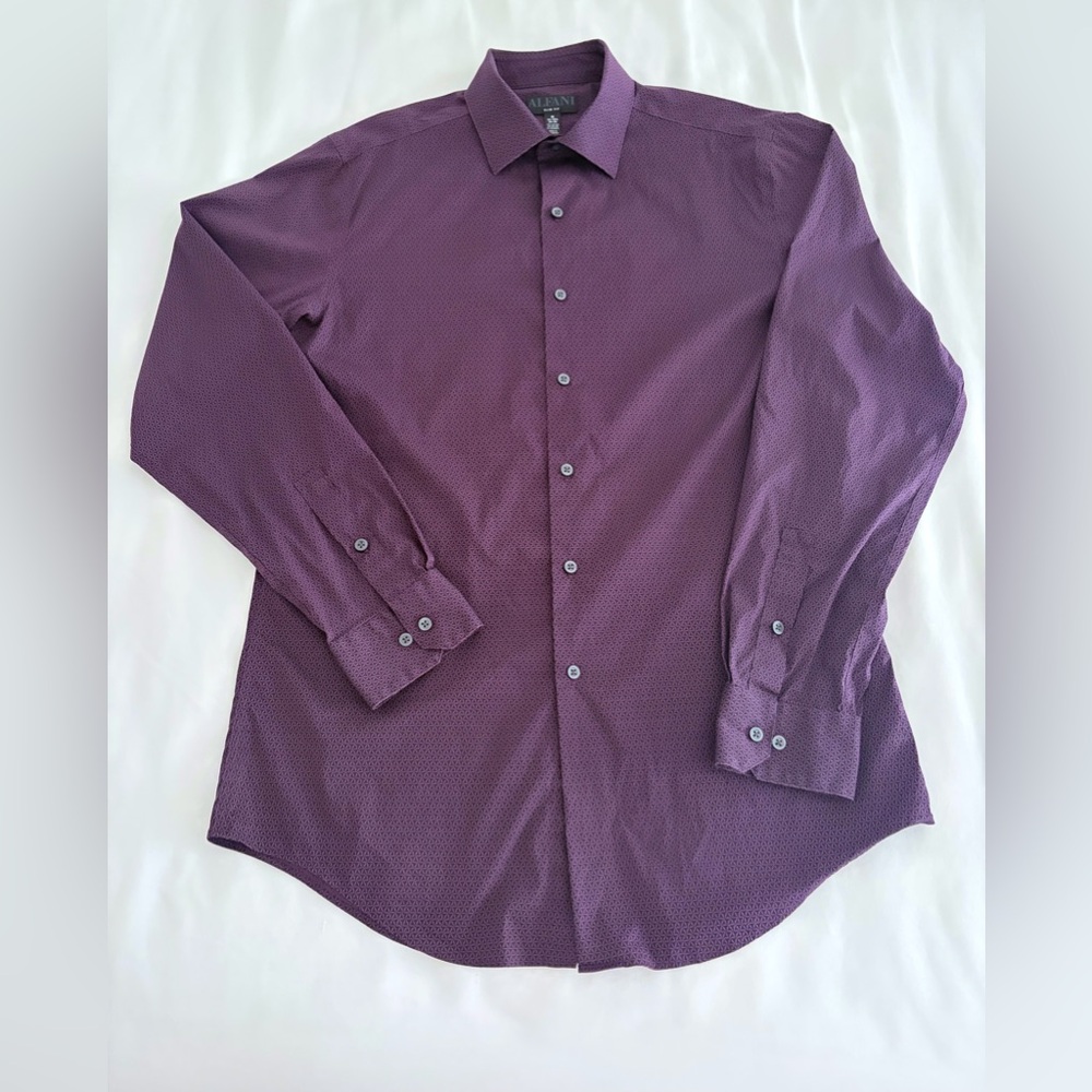 Alfani Mens Slim Fit Button Down Dress Shirt, Size Medium, Purple & Black Print